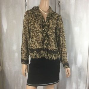 Axcess Size 6 Blouse Brown Orange Floral Design